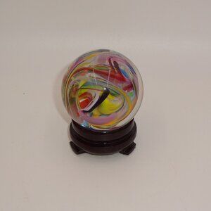 Sam Sammy Hogue Handmade Art Glass Swirl Marble Clear Pink Blue White 2000